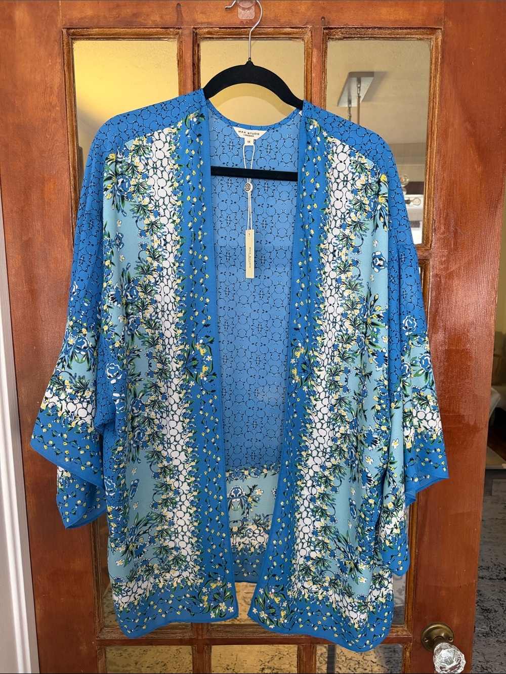 Max Studio Blue Floral Open-Front Kimono Wrap